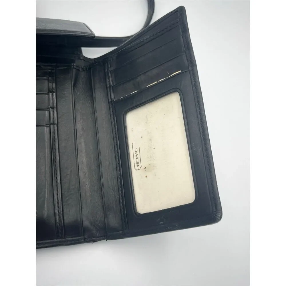 Vtg Coach Swing Trifold Wallet Black Glove-tanned Leather Crossbody Clutch